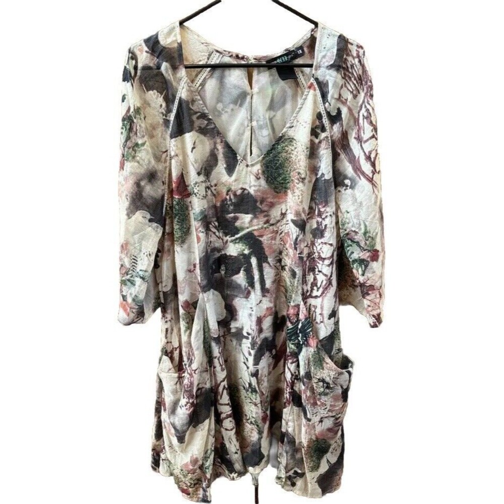 Urban Mango Women 1X Long Sleeve Knee Length Dress Gauzy Pockets Zip Lined